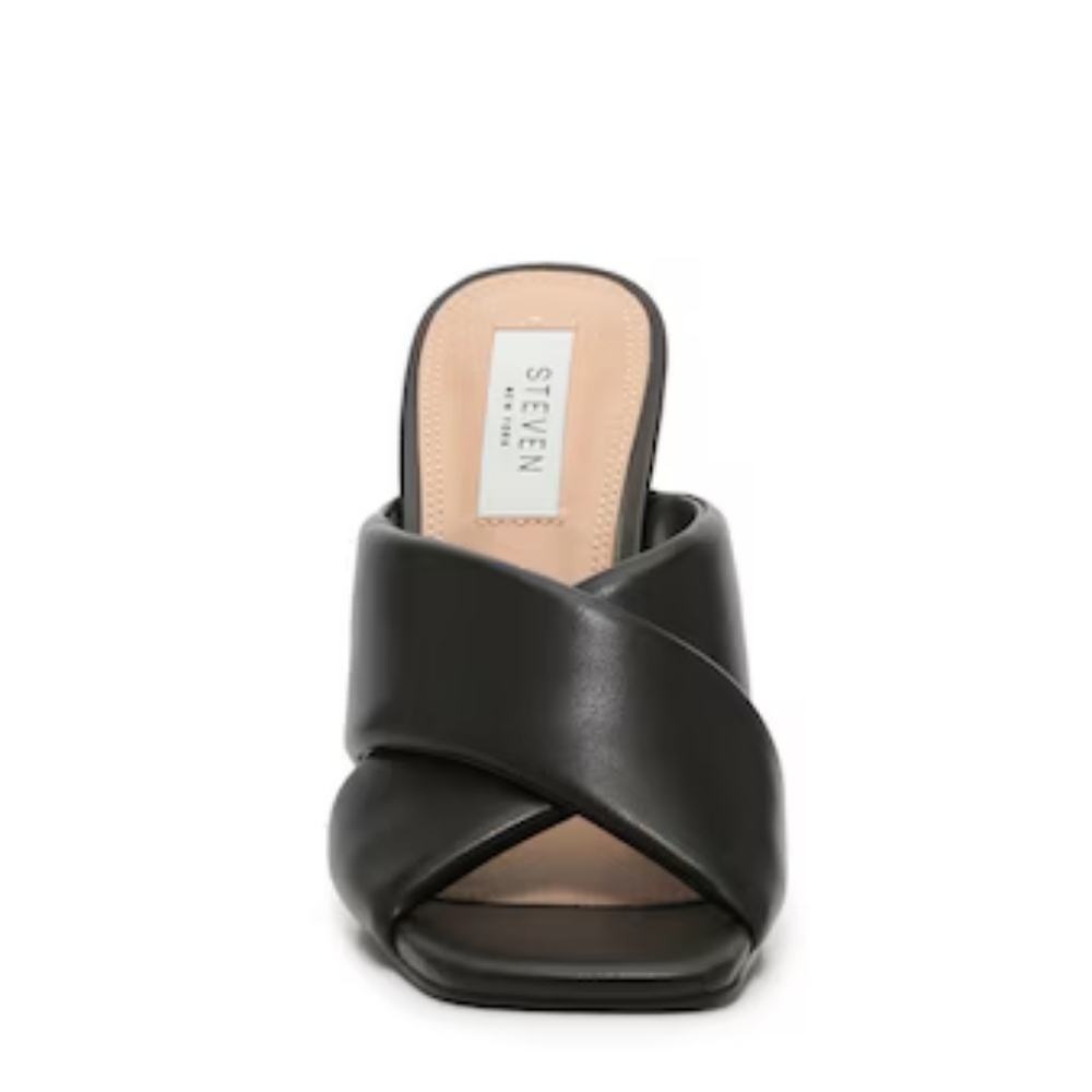 Steven New York Women's Black Leather Open Toe Baga Heel Sandal Size 7.5 - Picture 2 of 8